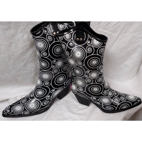 BLAZIN ROXX Layla Sz 7 Rain Boots Black White Outdoor Chore Cowgirl Boot 58106 - Picture 4 of 11